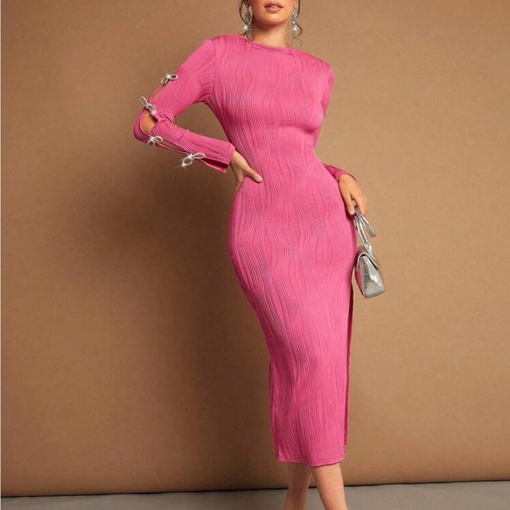 SHEIN Rhinestone Bow Sleeve Midi Dress Size Small